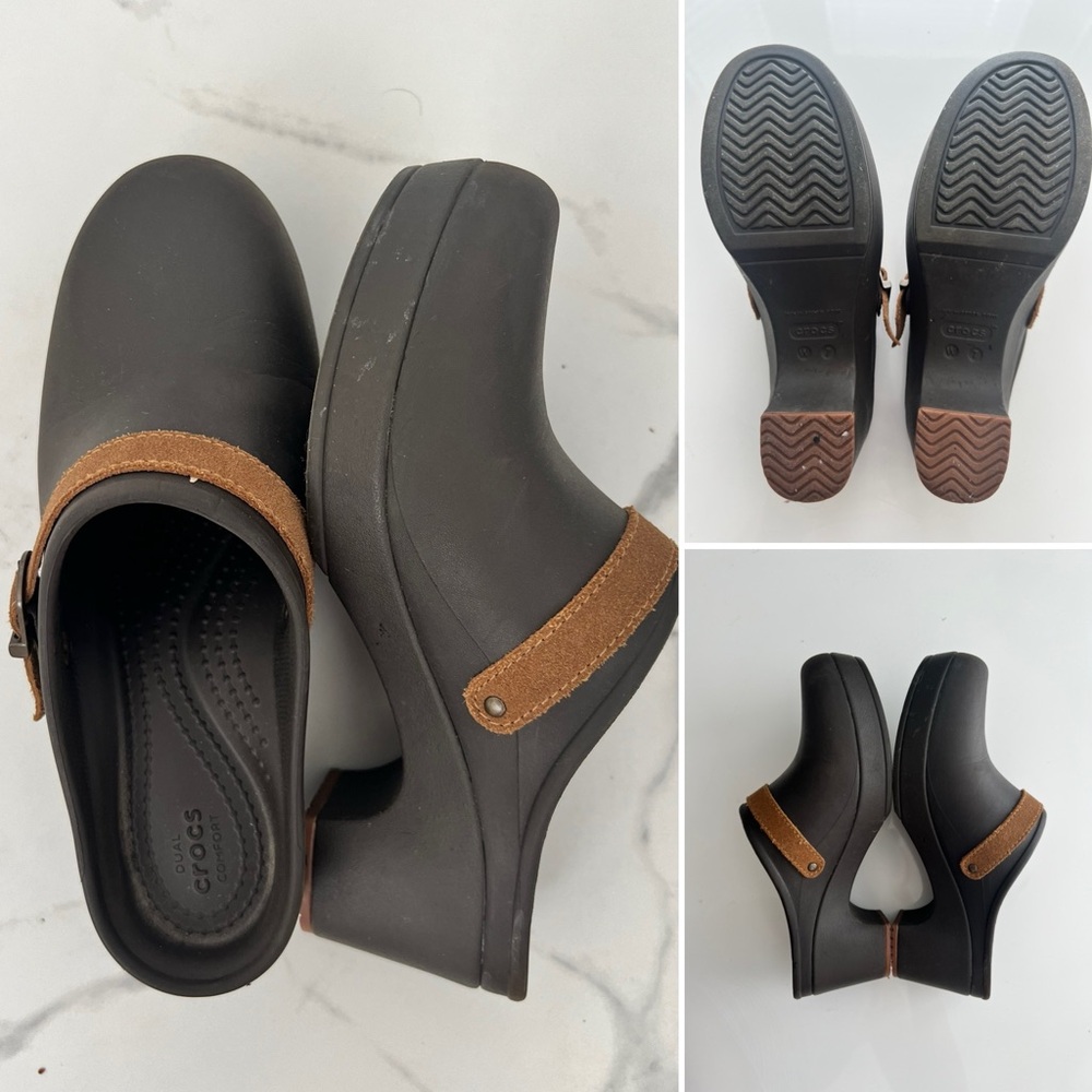 CROCS Sarah Cobbler Heel Brown Slip On Clogs Shoes